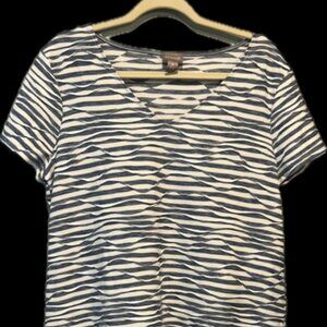 Chicos Blue & White Striped Dress, Short Sleeve, V-Neck